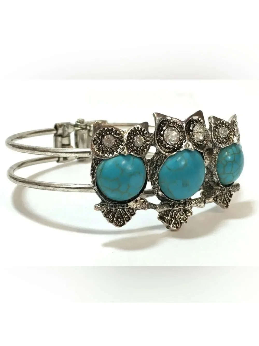 Betsey Johnson Silver Tone Faux Turquoise Owl Cuff Bracelet